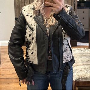 STS Ranchwear black cowhide leather jacket size Lg.